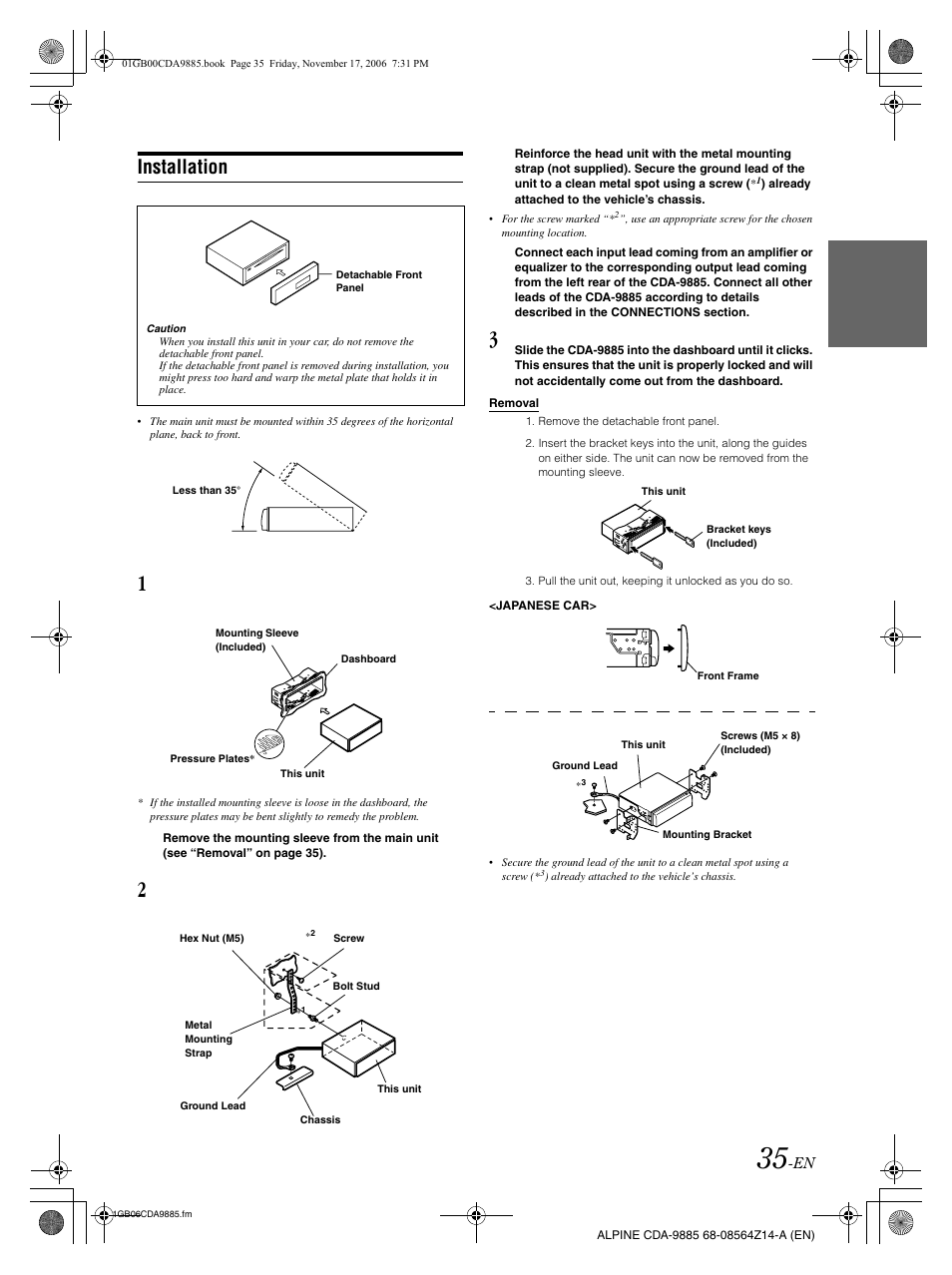 Installation | Alpine CDA-9885 User Manual | Page 37 / 118