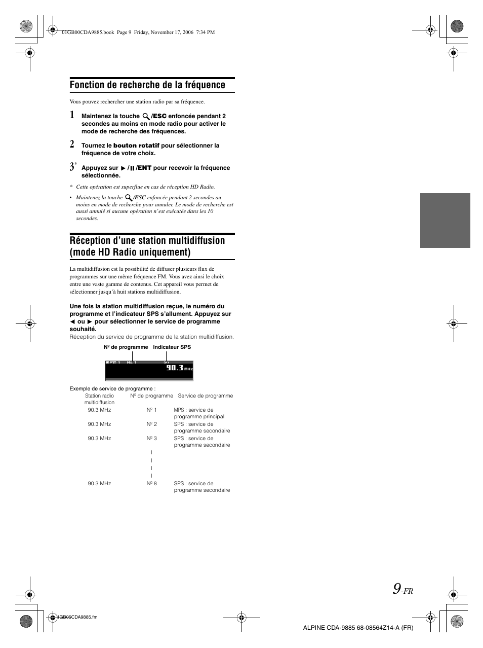 Fonction de recherche de la fréquence | Alpine CDA-9885 User Manual | Page 50 / 118