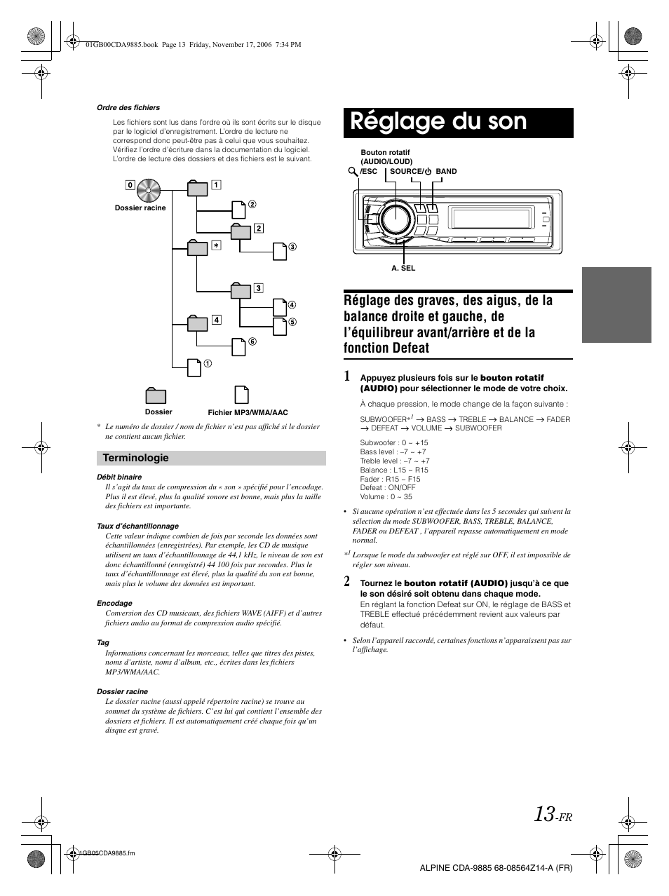 Réglage du son | Alpine CDA-9885 User Manual | Page 54 / 118