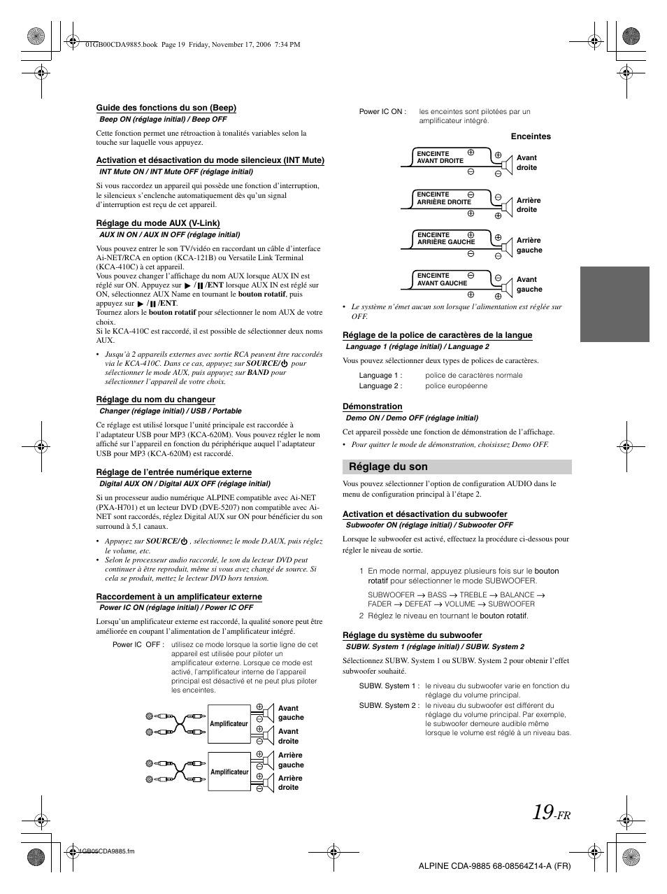 Réglage du son | Alpine CDA-9885 User Manual | Page 60 / 118