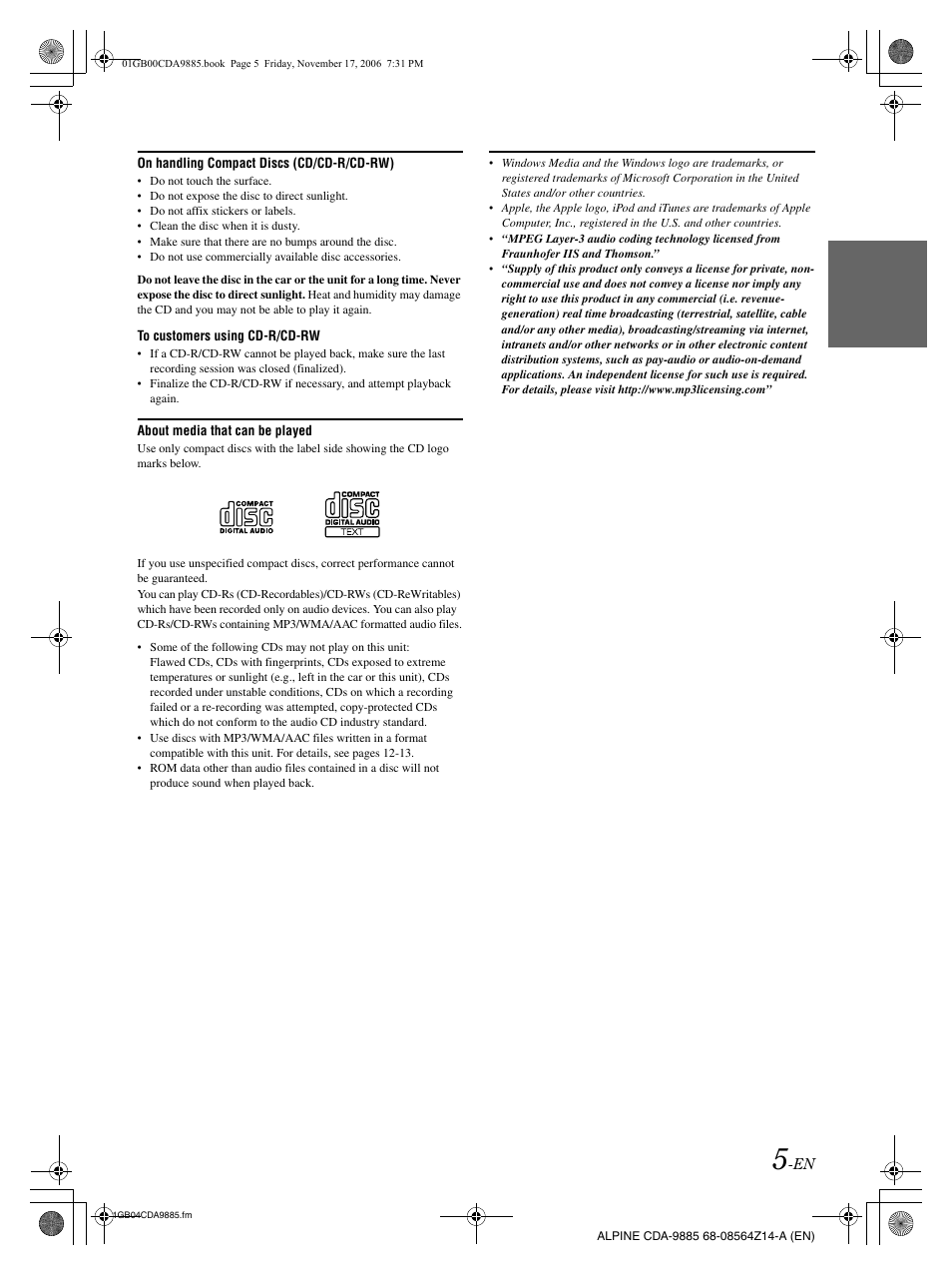 Alpine CDA-9885 User Manual | Page 7 / 118