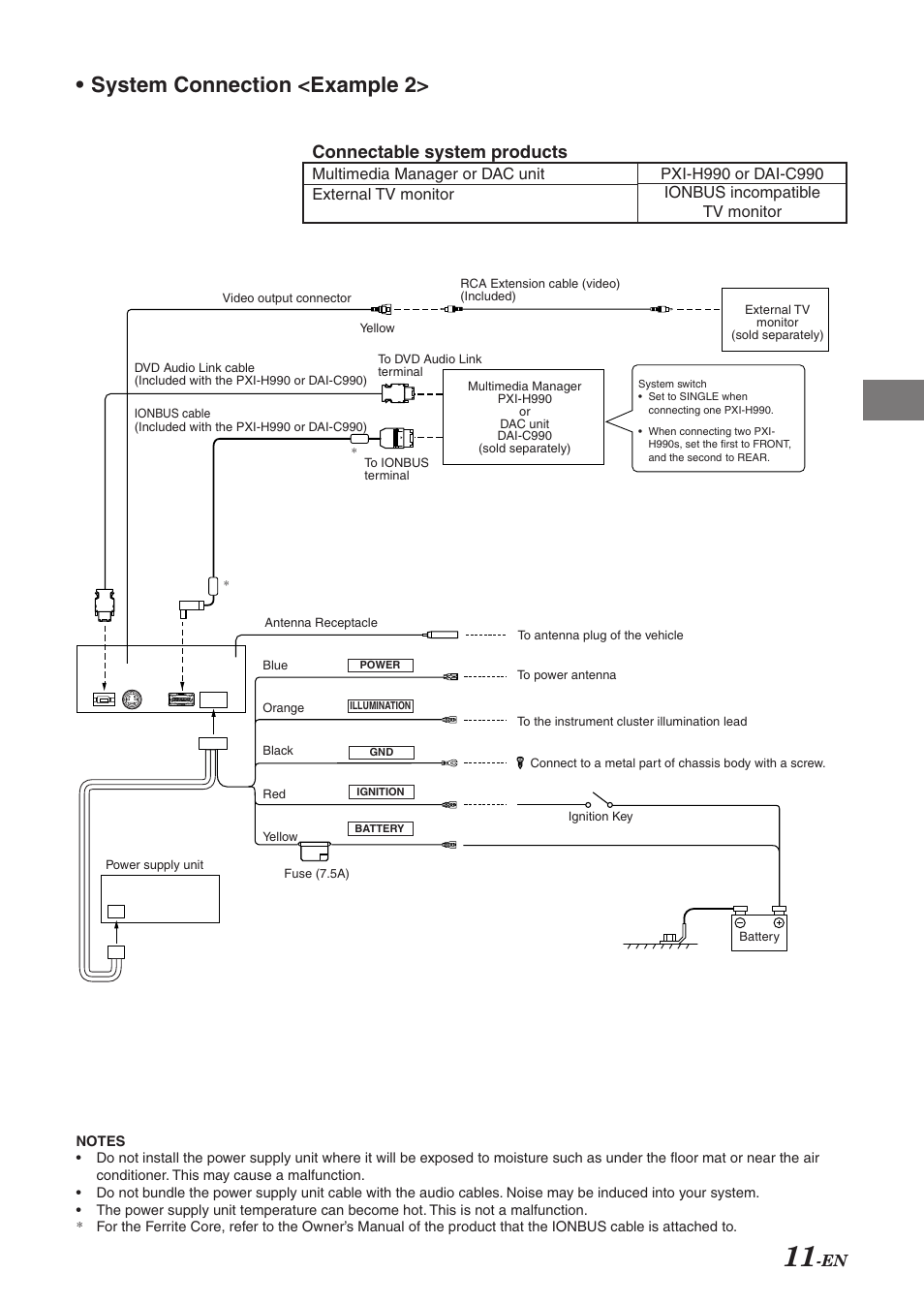 System connection <example 2, Connectable system products | Alpine DVI-9990 User Manual | Page 12 / 12