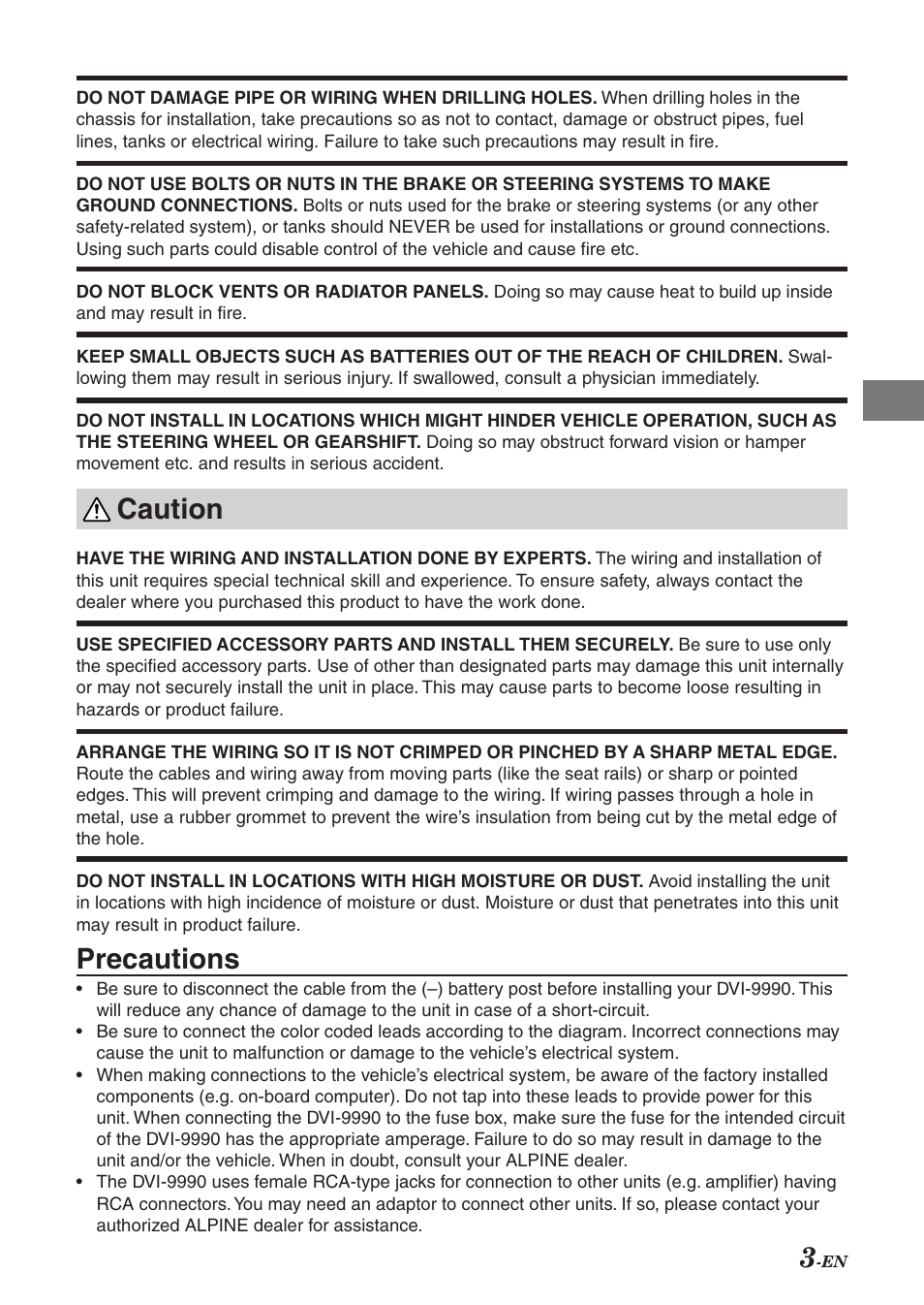 Caution, Precautions | Alpine DVI-9990 User Manual | Page 4 / 12