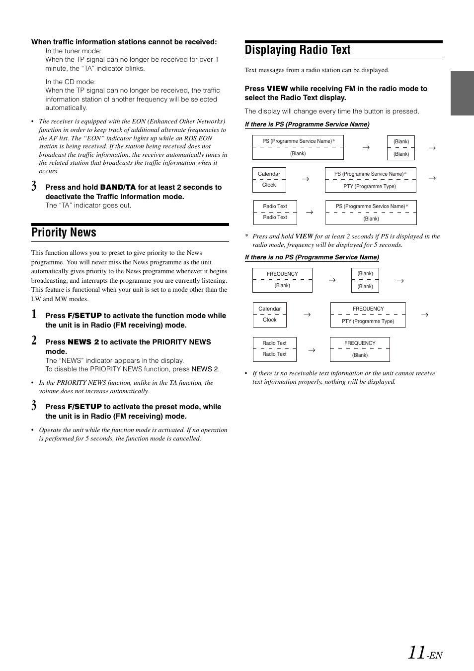 Priority news, Displaying radio text, Priority news displaying radio text | Alpine CDA-9886R User Manual | Page 13 / 49