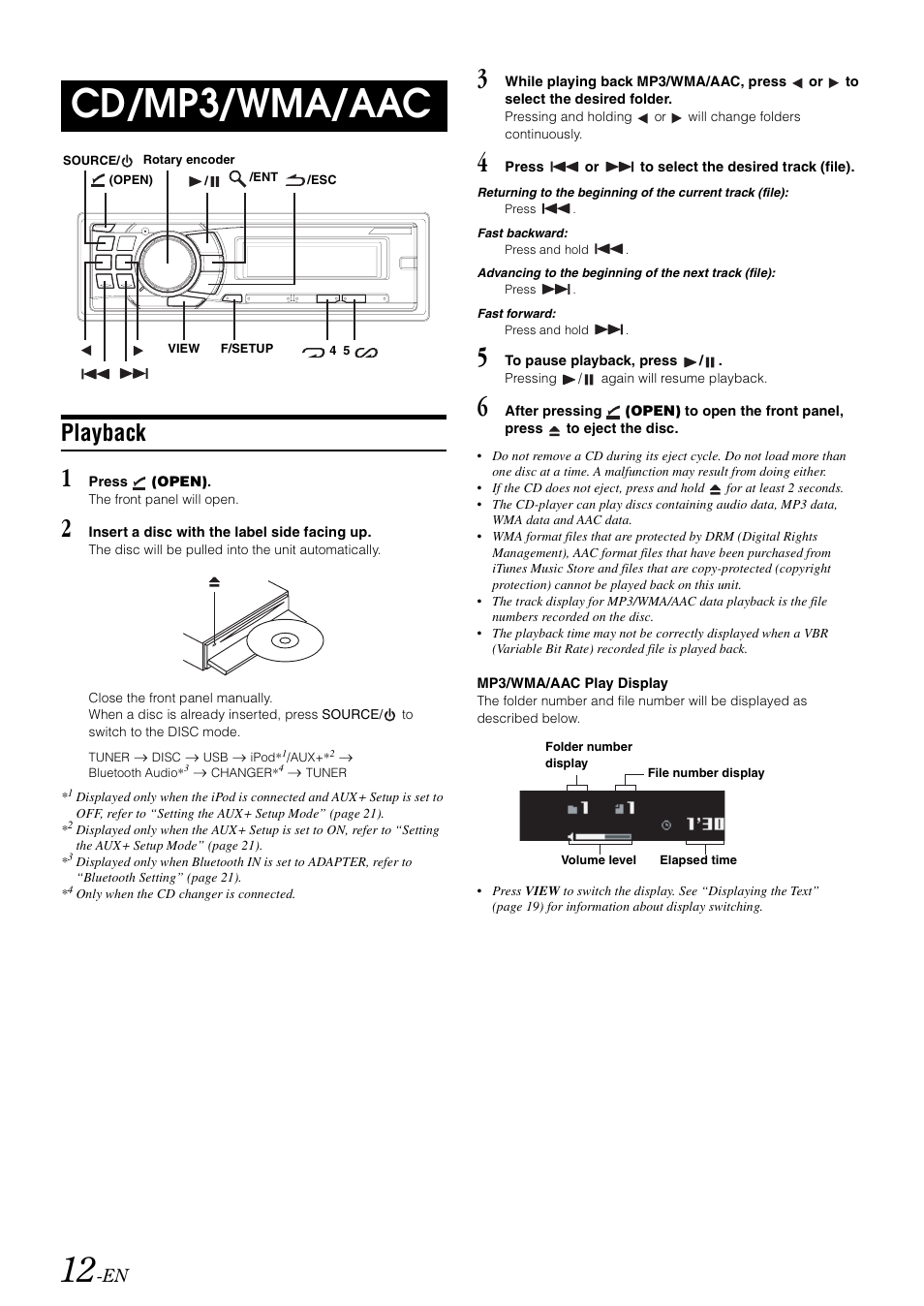 Cd/mp3/wma/aac, Playback | Alpine CDA-9886R User Manual | Page 14 / 49