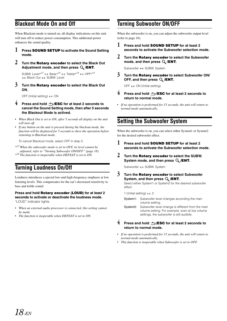 Blackout mode on and off, Turning loudness on/off, Turning subwoofer on/off | Setting the subwoofer system | Alpine CDA-9886R User Manual | Page 20 / 49