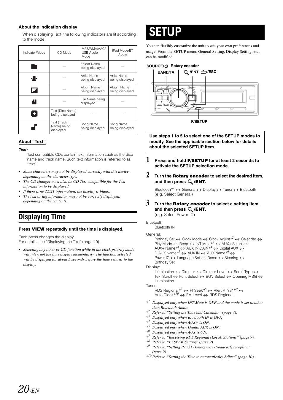 Displaying time, Setup | Alpine CDA-9886R User Manual | Page 22 / 49