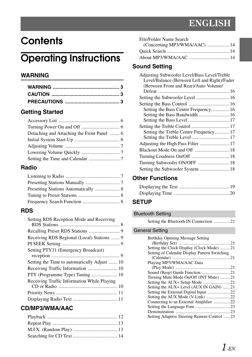Contents operating instructions, English | Alpine CDA-9886R User Manual | Page 3 / 49
