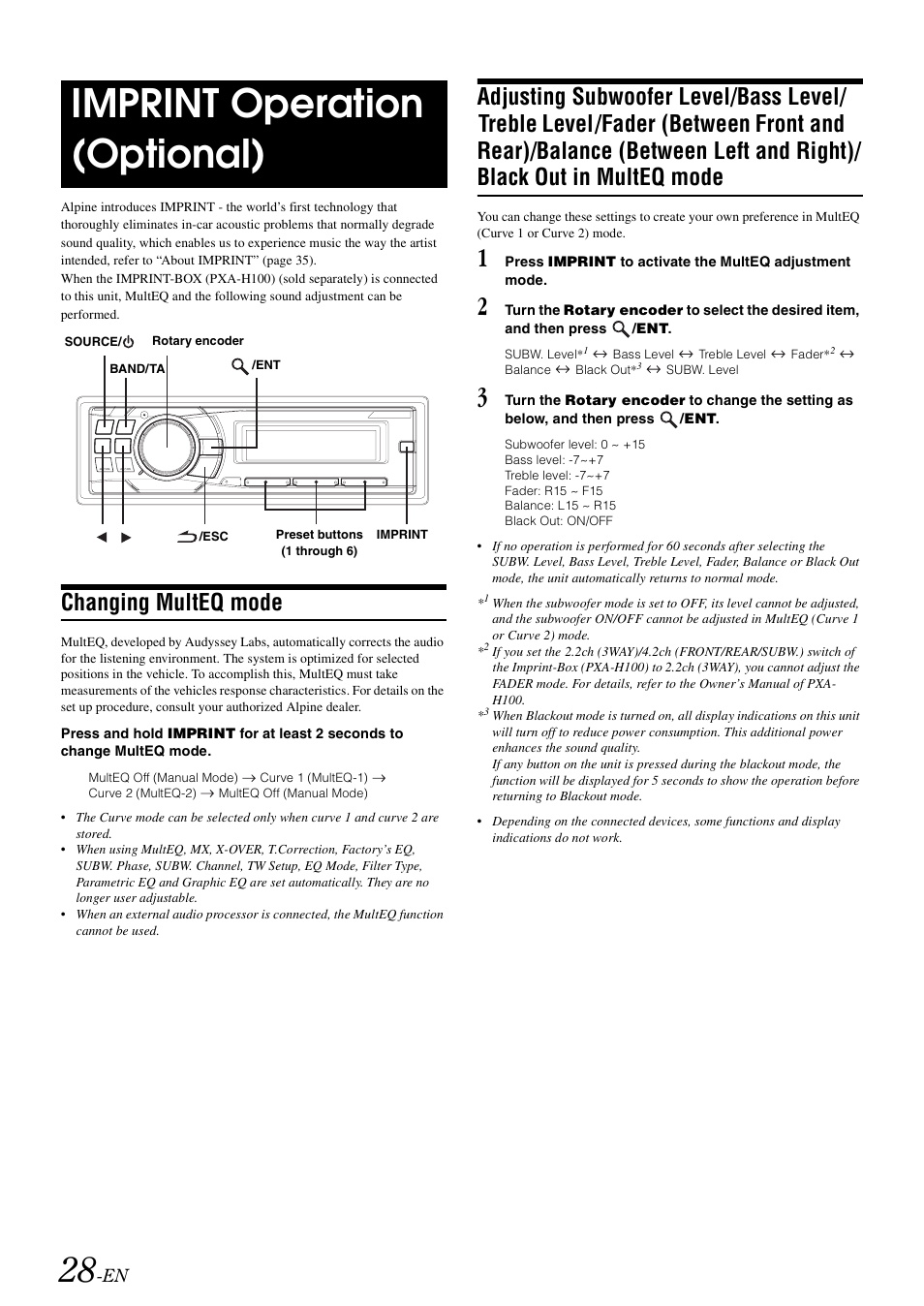 Imprint operation (optional), Changing multeq mode | Alpine CDA-9886R User Manual | Page 30 / 49