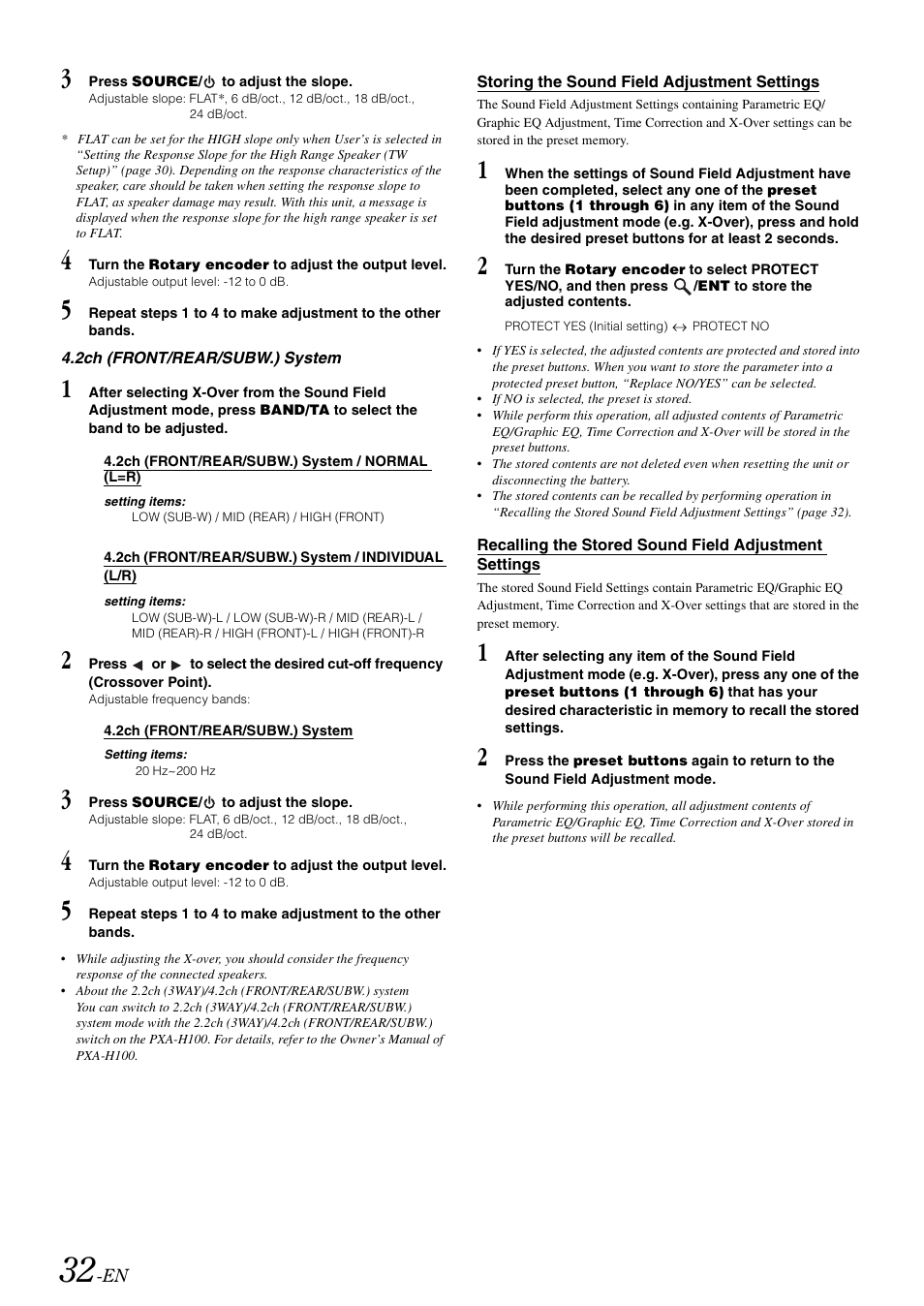 Storing the sound field adjustment settings, Storing the sound field adjustment, Settings | Recalling the stored sound field adjustment | Alpine CDA-9886R User Manual | Page 34 / 49