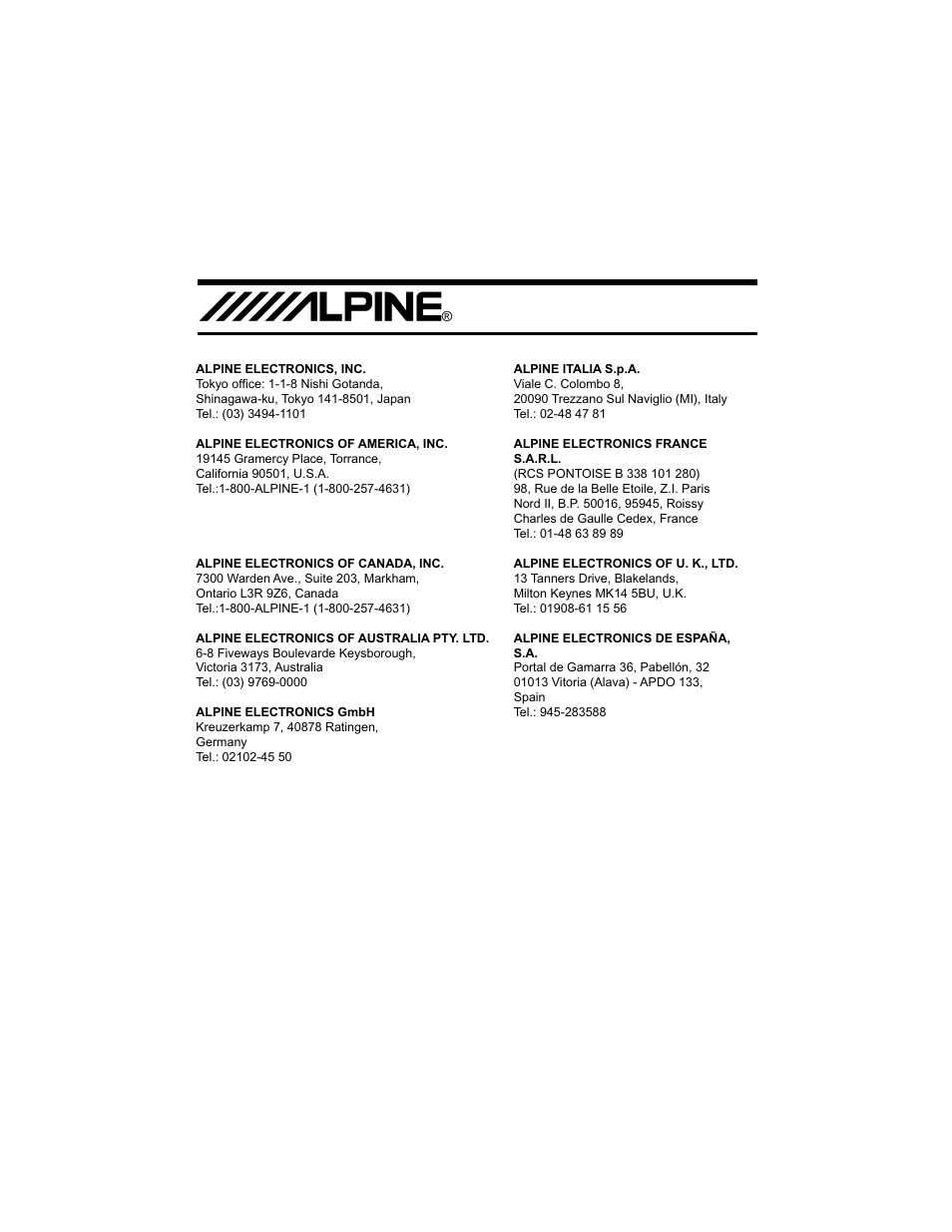 Alpine | Alpine TME-M580 User Manual | Page 12 / 12