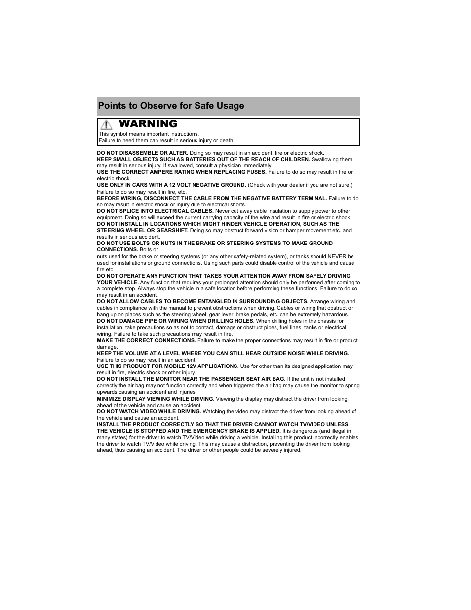 Warning | Alpine TME-M580 User Manual | Page 2 / 12