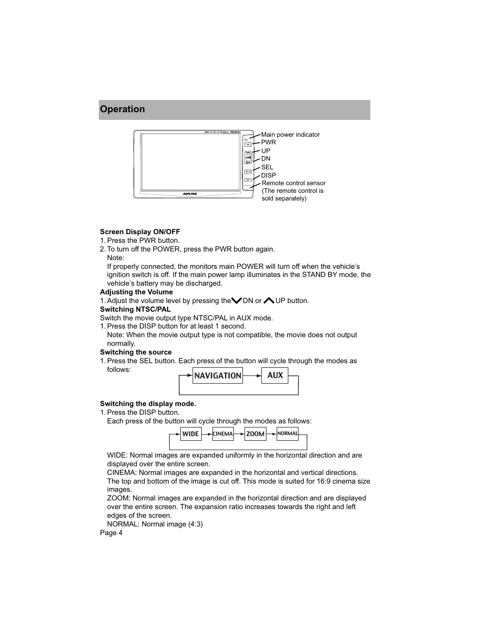 Operation | Alpine TME-M580 User Manual | Page 4 / 12