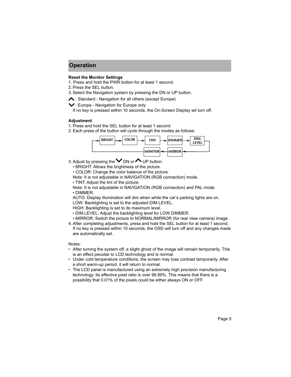 Operation | Alpine TME-M580 User Manual | Page 5 / 12