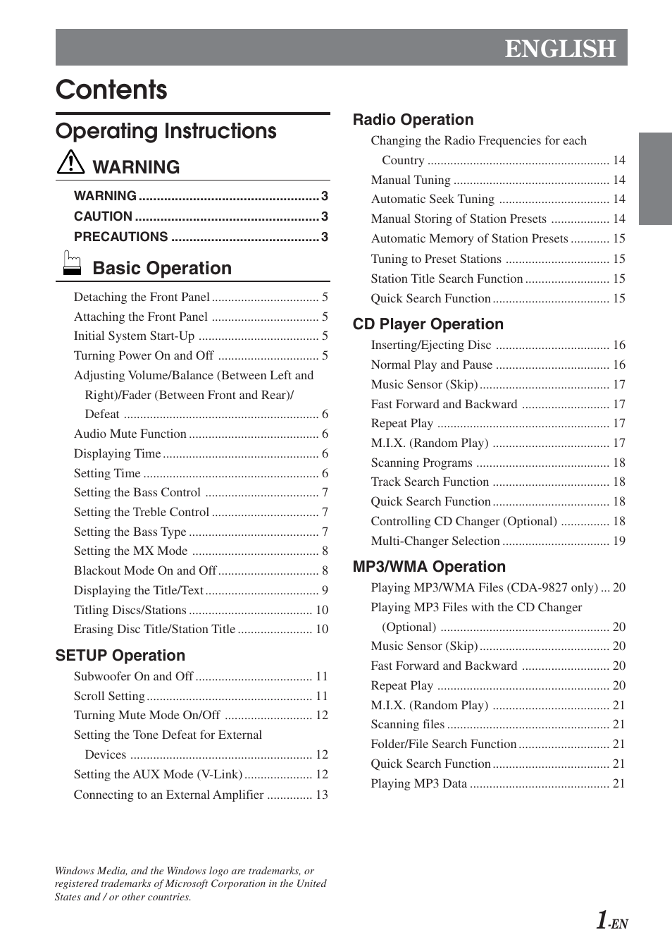Alpine CDA-9827 User Manual | Page 3 / 40