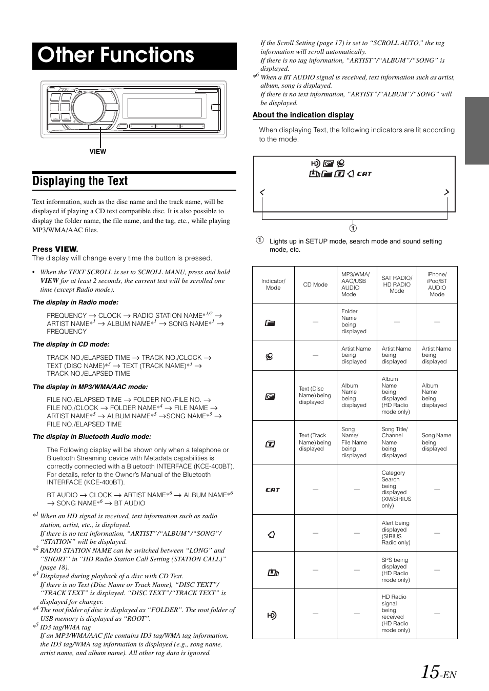 Other functions, Displaying the text | Alpine CDA-105 User Manual | Page 17 / 47