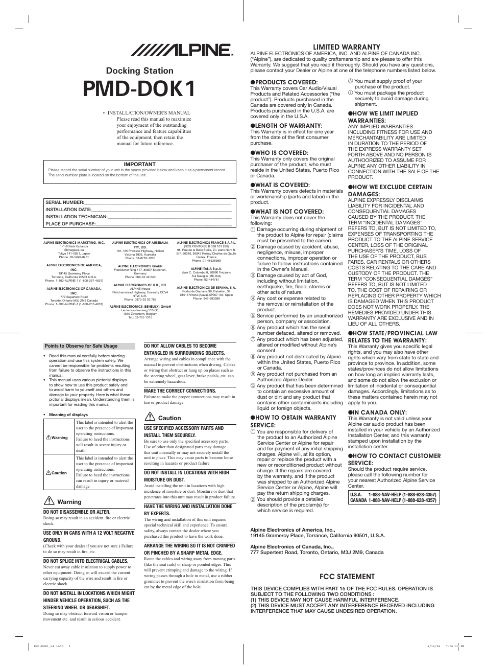 Alpine PMD-DOK1 User Manual | 2 pages