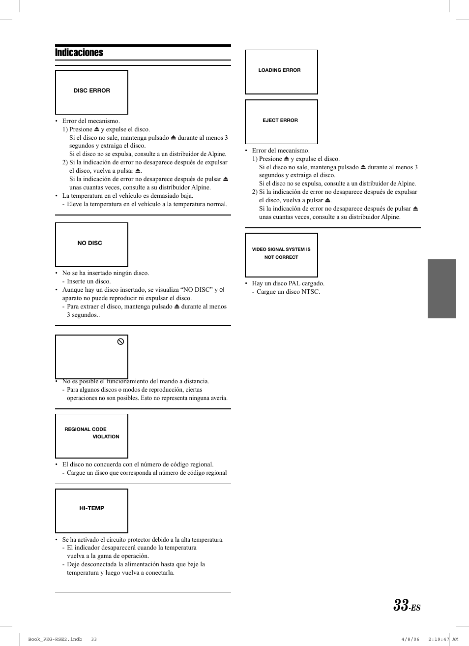 Indicaciones | Alpine PKG-RSE2 User Manual | Page 103 / 108