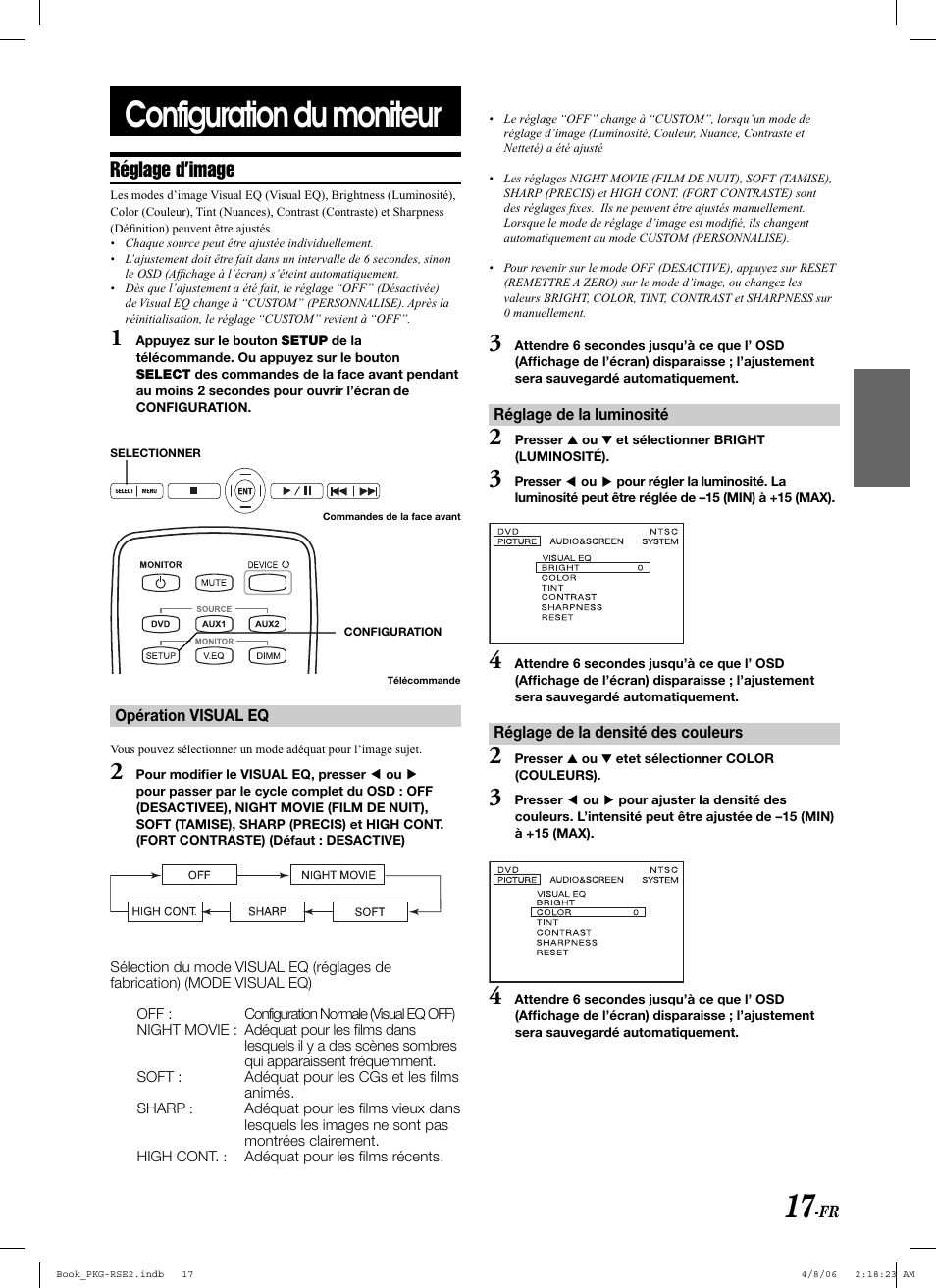 Configuration du moniteur, Réglage d’image | Alpine PKG-RSE2 User Manual | Page 53 / 108