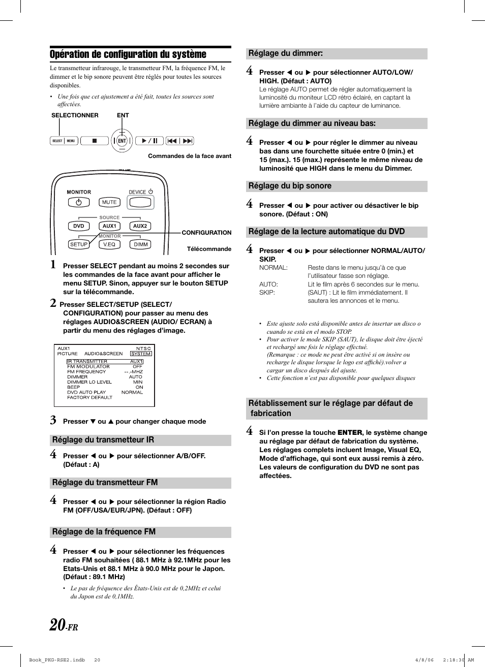 Opération de confi guration du système | Alpine PKG-RSE2 User Manual | Page 56 / 108