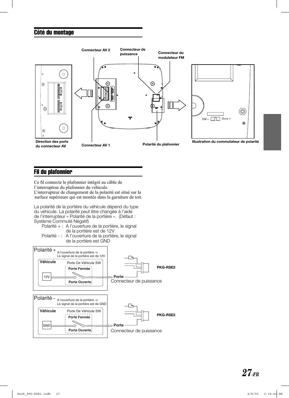 Côté du montage fil du plafonnier, Polarité | Alpine PKG-RSE2 User Manual | Page 63 / 108