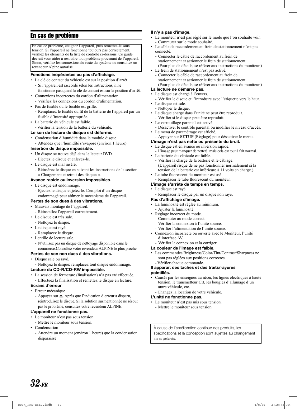 En cas de problème | Alpine PKG-RSE2 User Manual | Page 68 / 108