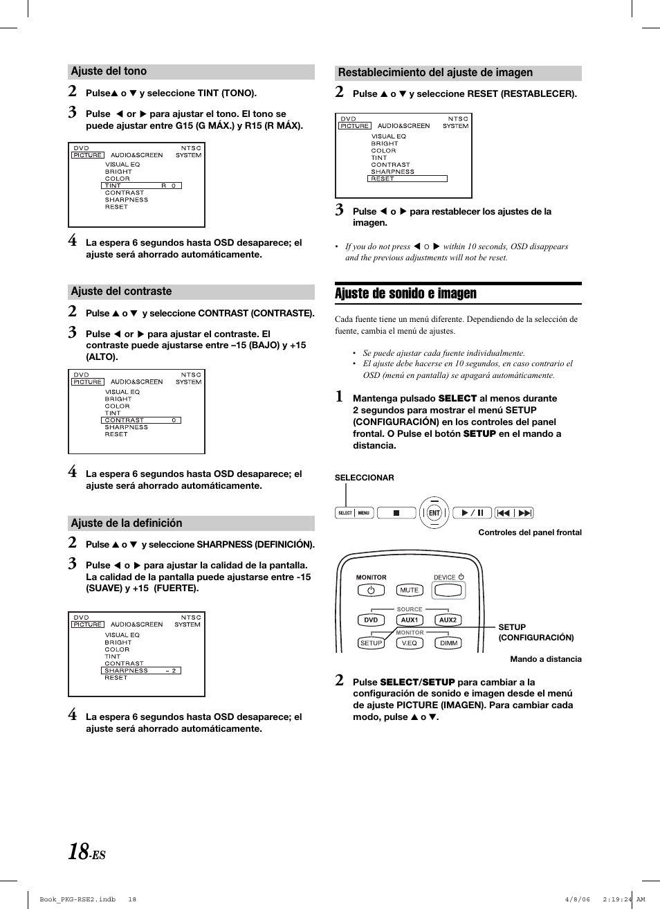 Ajuste de sonido e imagen | Alpine PKG-RSE2 User Manual | Page 88 / 108