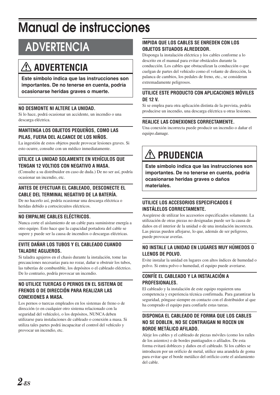 Manual de instrucciones, Advertencia, Prudencia | Alpine KCA-420i User Manual | Page 17 / 44