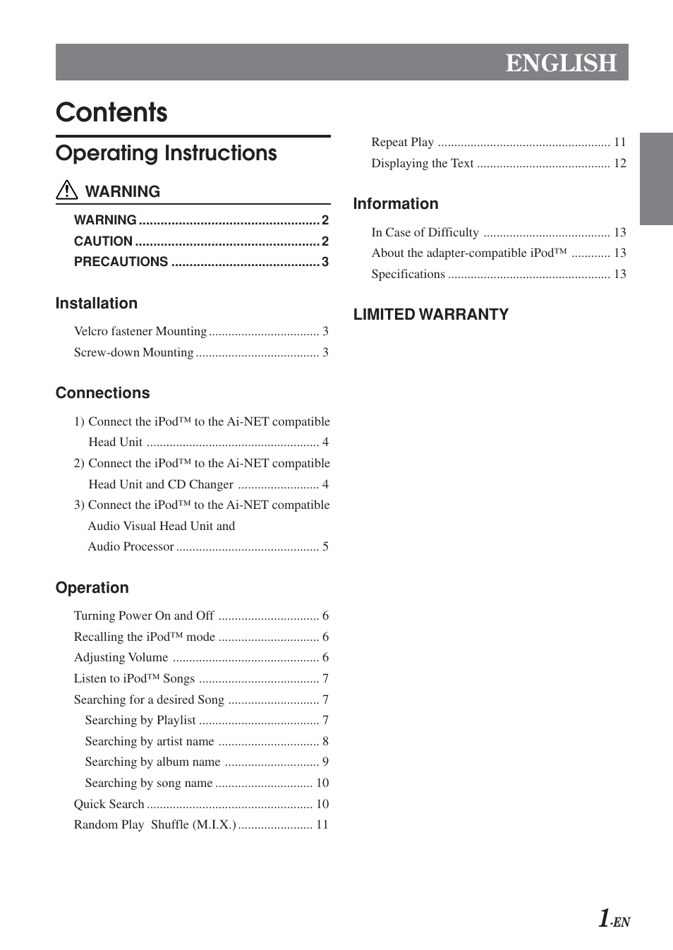 Alpine KCA-420i User Manual | Page 2 / 44