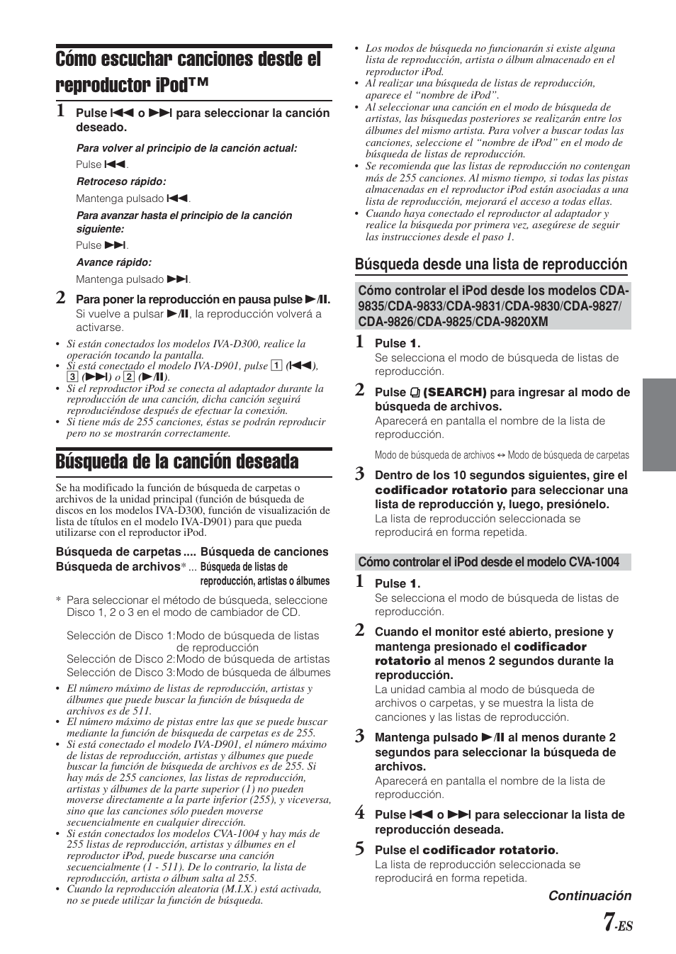 Cómo escuchar canciones desde el reproductor ipod, Búsqueda de la canción deseada, Búsqueda desde una lista de reproducción | Alpine KCA-420i User Manual | Page 22 / 44