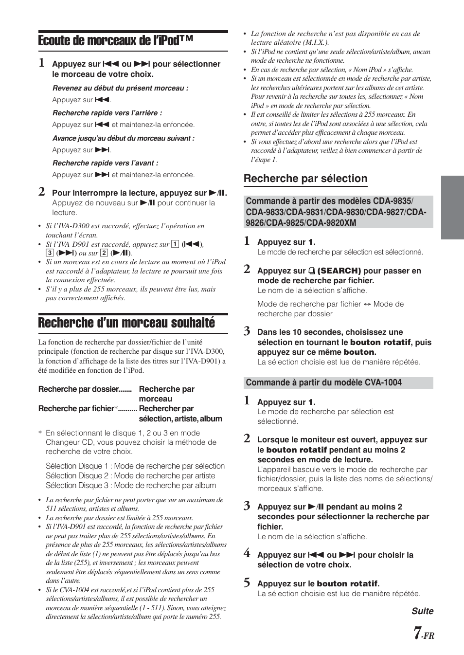 Ecoute de morceaux de l’ipod, Recherche d’un morceau souhaité, Recherche par sélection | Alpine KCA-420i User Manual | Page 37 / 44