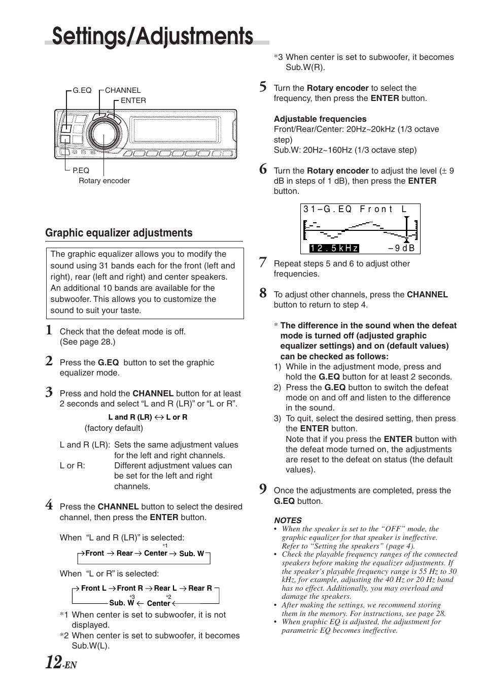 Settings/adjustments, Graphic equalizer adjustments | Alpine MULTIMEDIA MANAGER PXA-H701 User Manual | Page 14 / 48