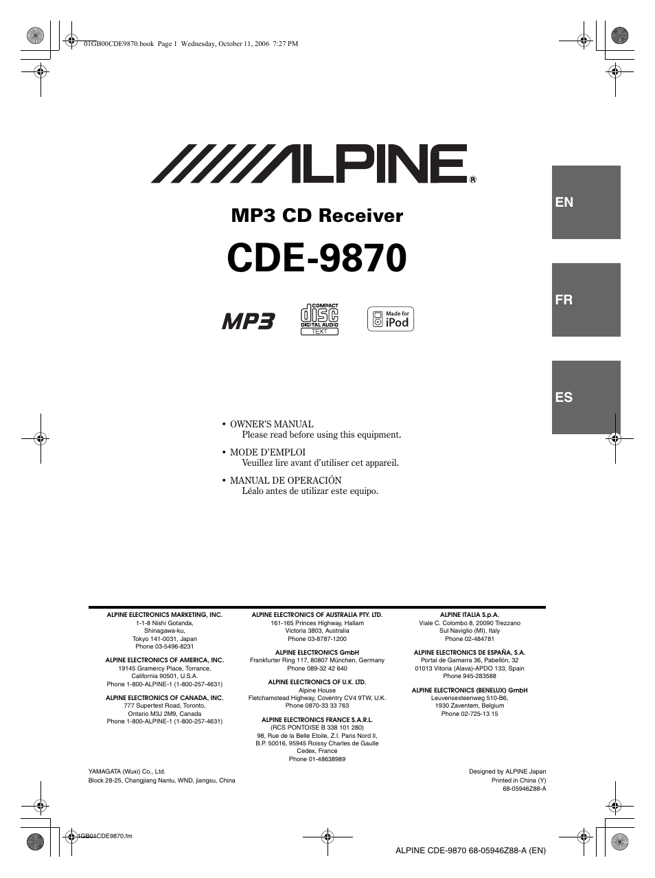 Alpine CDE-9870 User Manual | 84 pages