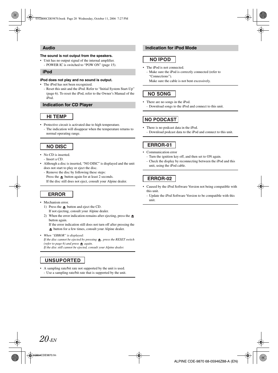 Alpine CDE-9870 User Manual | Page 22 / 84