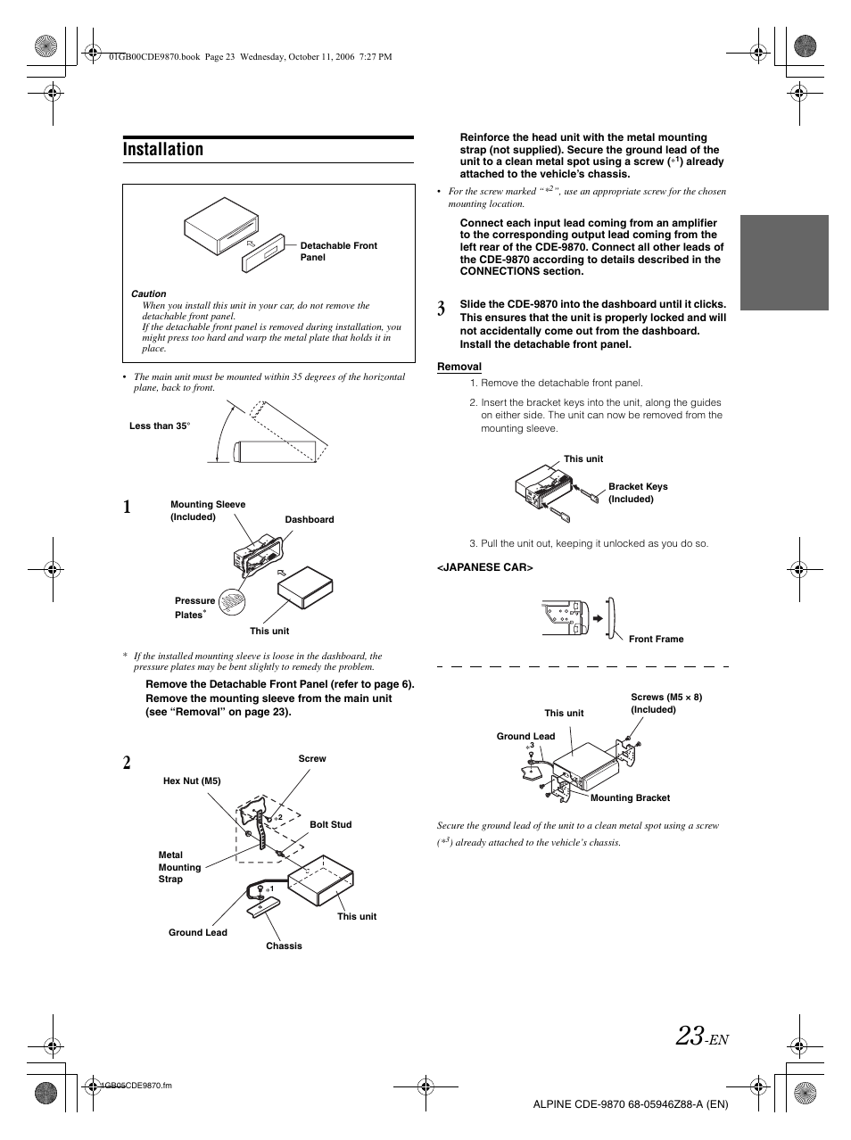 Installation | Alpine CDE-9870 User Manual | Page 25 / 84