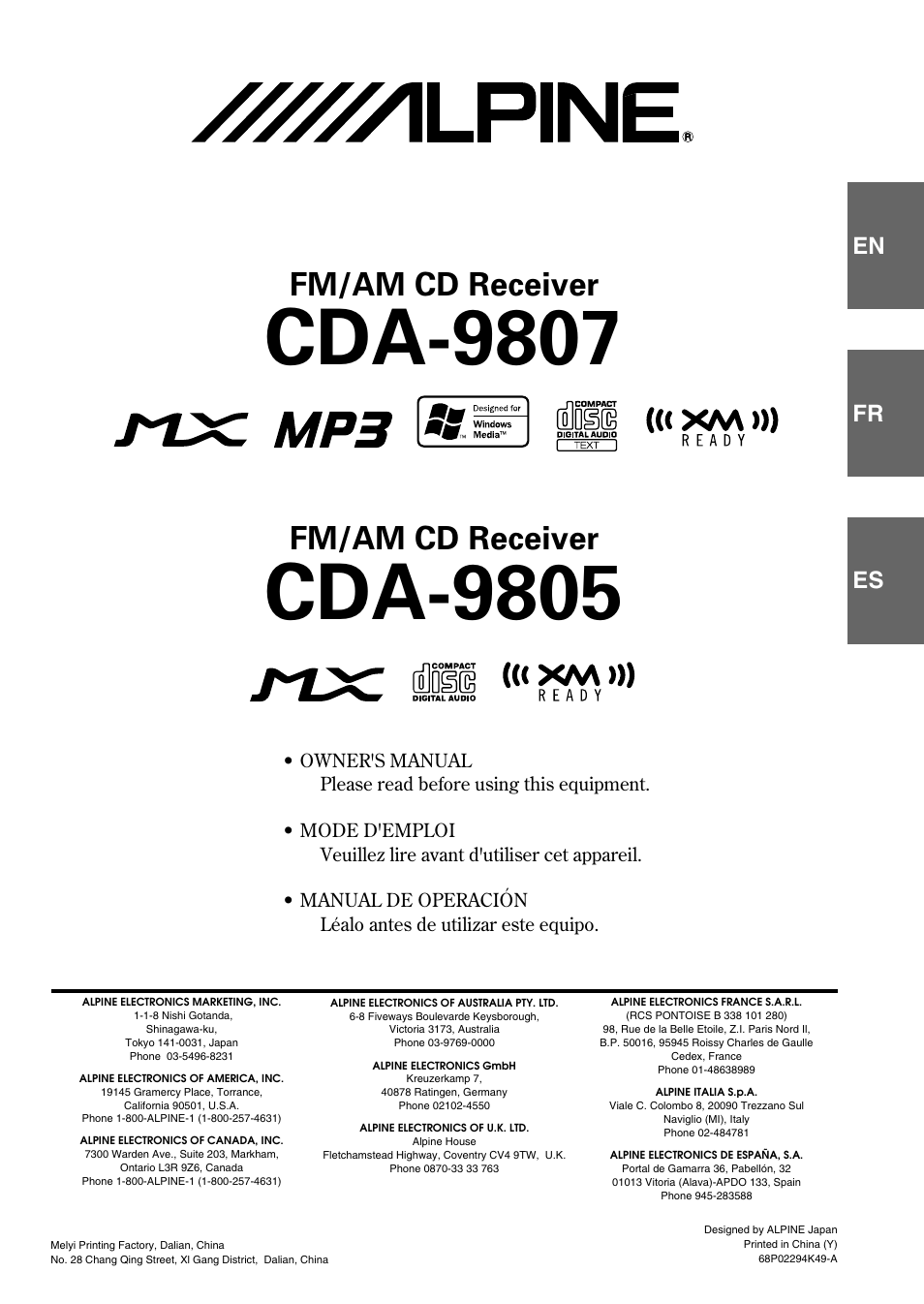 Alpine CDA-9807 User Manual | 41 pages