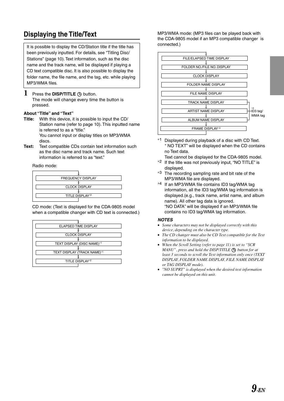 Displaying the title/text | Alpine CDA-9807 User Manual | Page 11 / 41