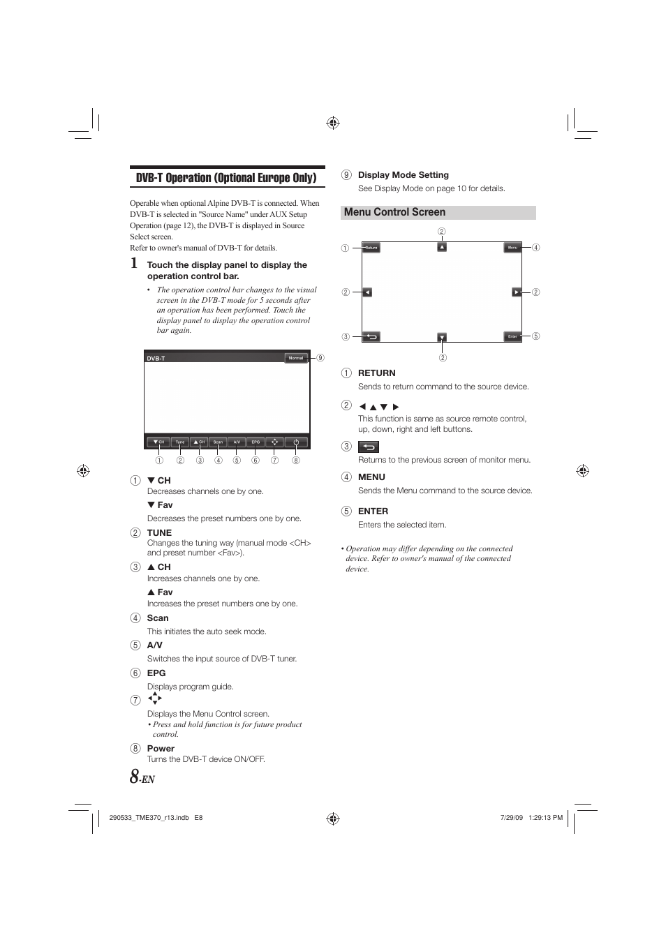 Dvb-t operation (optional europe only) | Alpine TME-S370 User Manual | Page 10 / 23