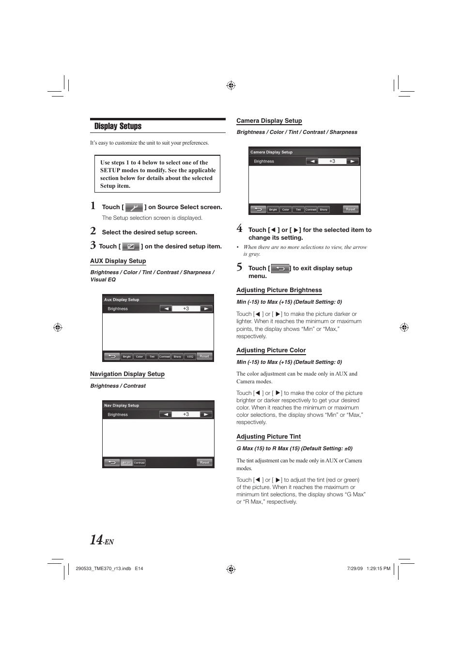 Display setups | Alpine TME-S370 User Manual | Page 16 / 23