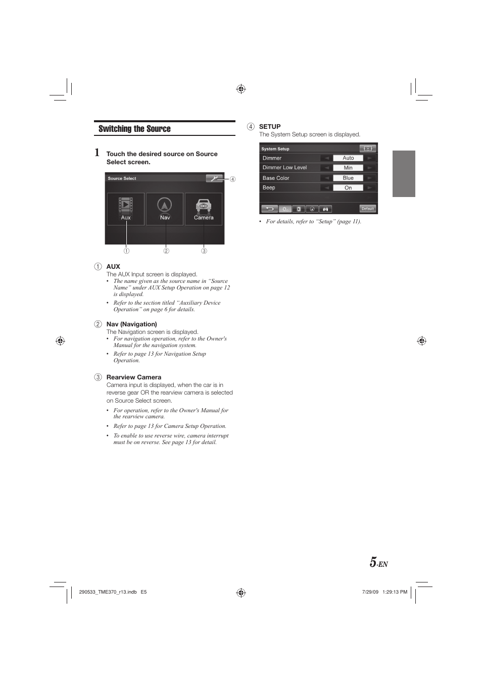 Switching the source | Alpine TME-S370 User Manual | Page 7 / 23