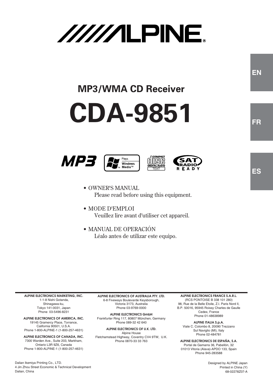 Alpine CDA-9851 User Manual | 103 pages