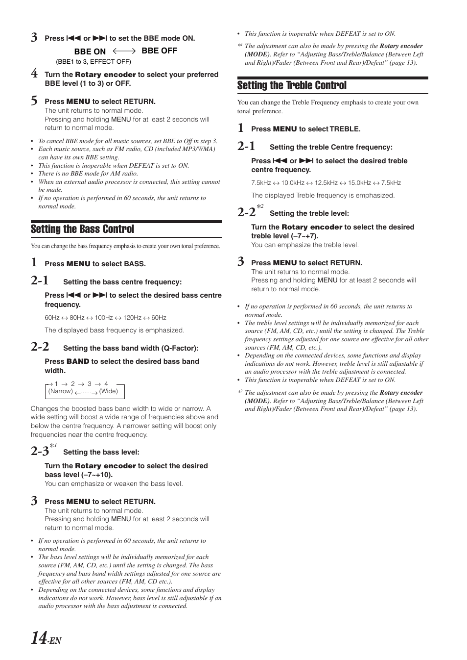 Setting the bass control, Setting the treble control | Alpine CDA-9851 User Manual | Page 15 / 103