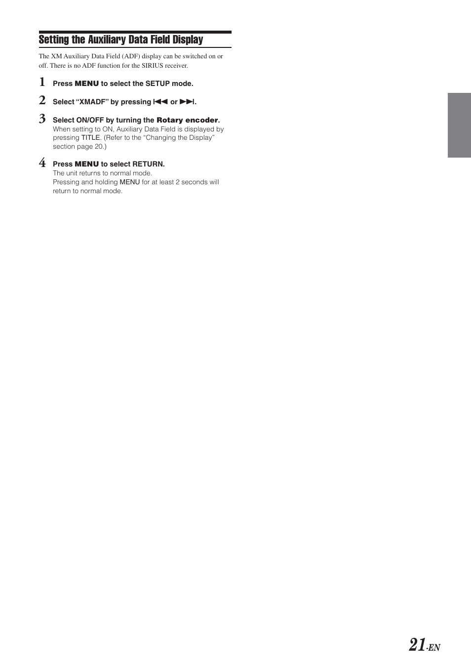 Setting the auxiliary data field display | Alpine CDA-9851 User Manual | Page 22 / 103