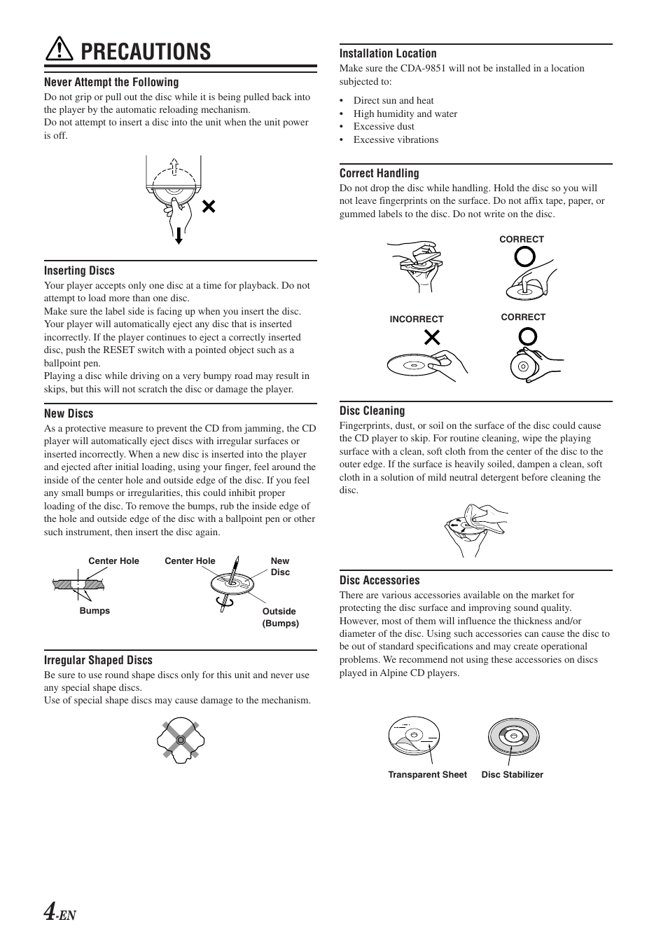 Precautions | Alpine CDA-9851 User Manual | Page 5 / 103