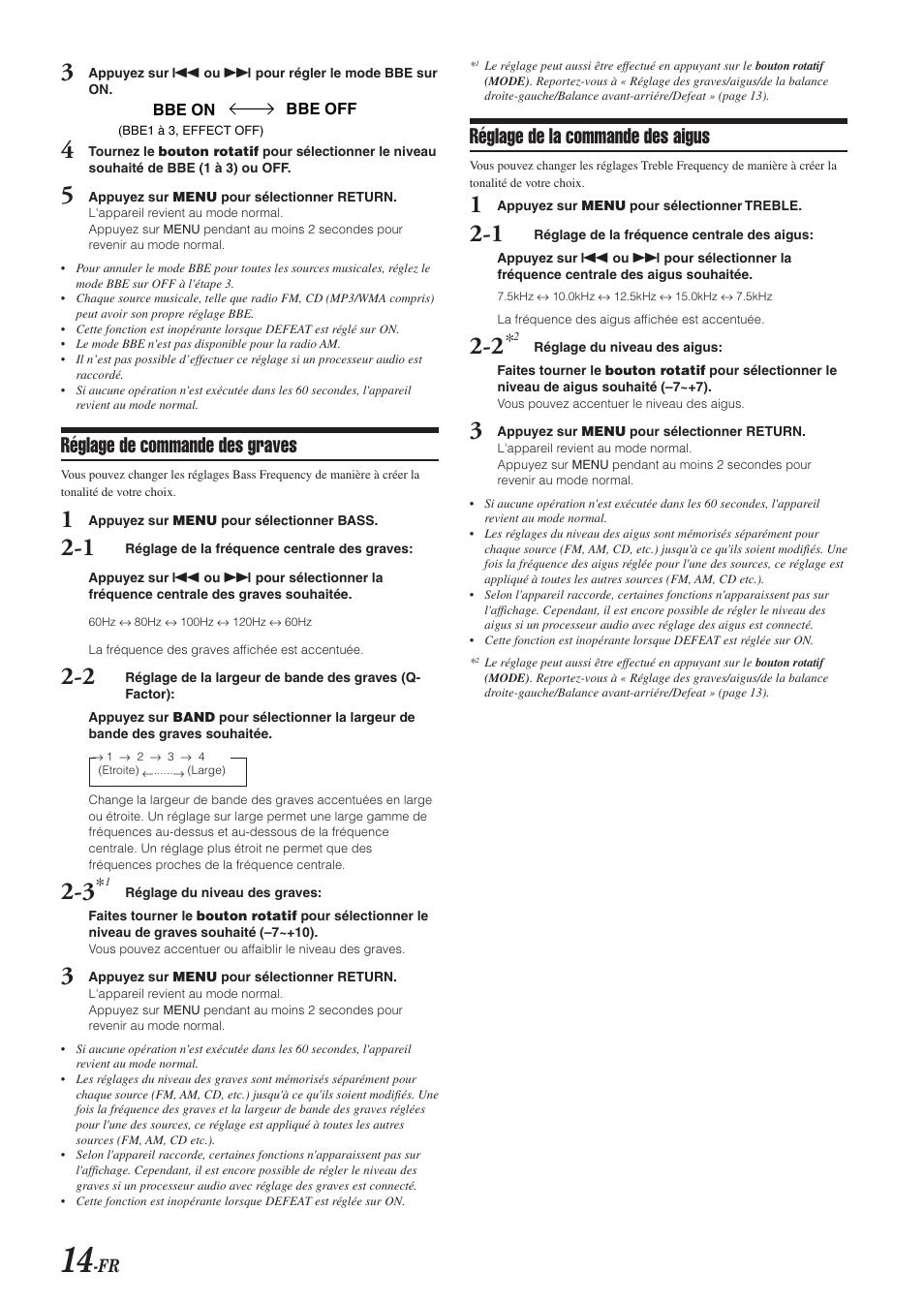 Réglage de commande des graves, Réglage de la commande des aigus | Alpine CDA-9851 User Manual | Page 50 / 103