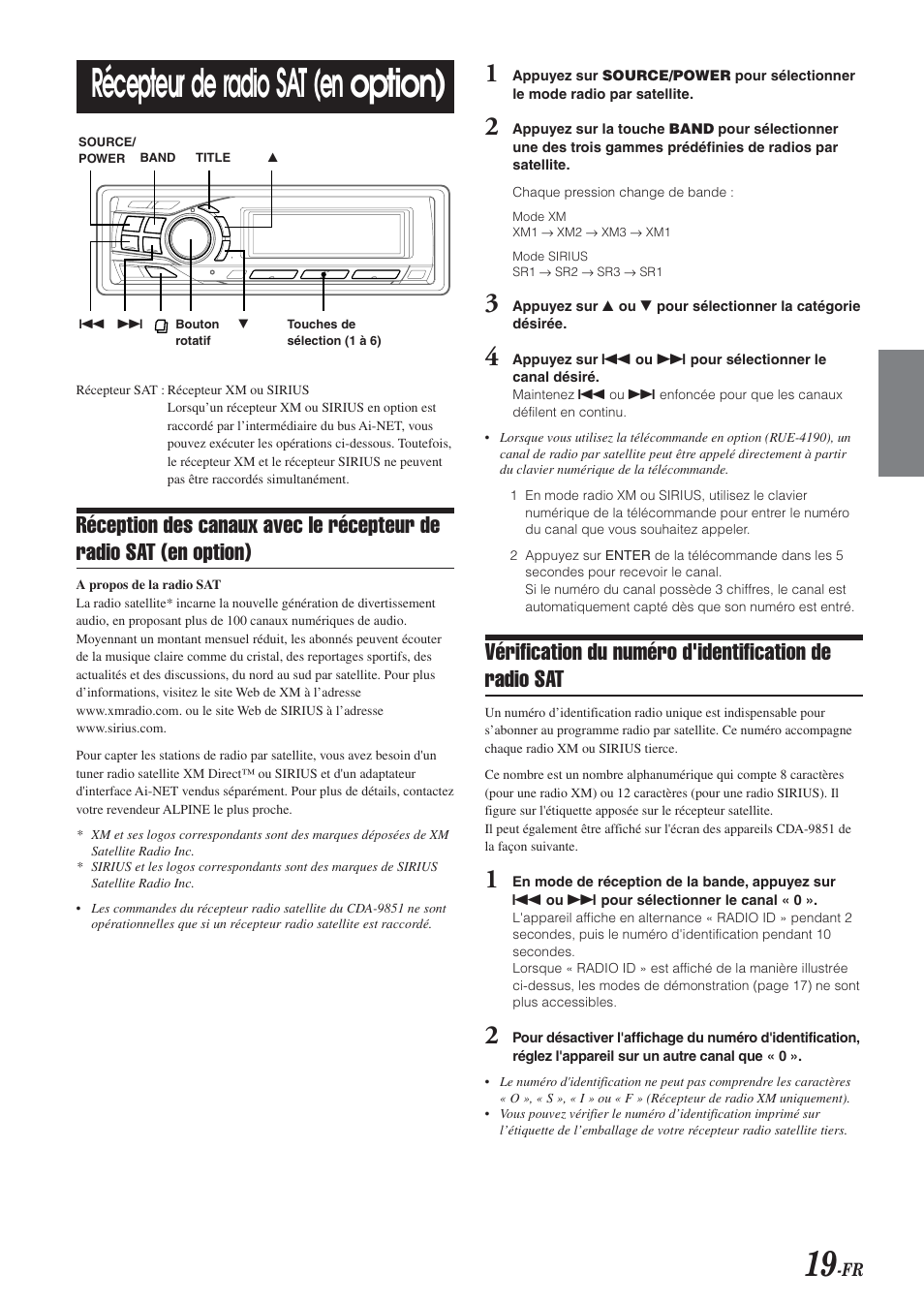 Récepteur de radio sat (en option) | Alpine CDA-9851 User Manual | Page 55 / 103