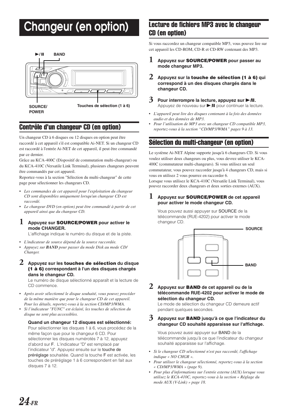 Changeur (en option), Contrôle d'un changeur cd (en option), Sélection du multi-changeur (en option) | Alpine CDA-9851 User Manual | Page 60 / 103