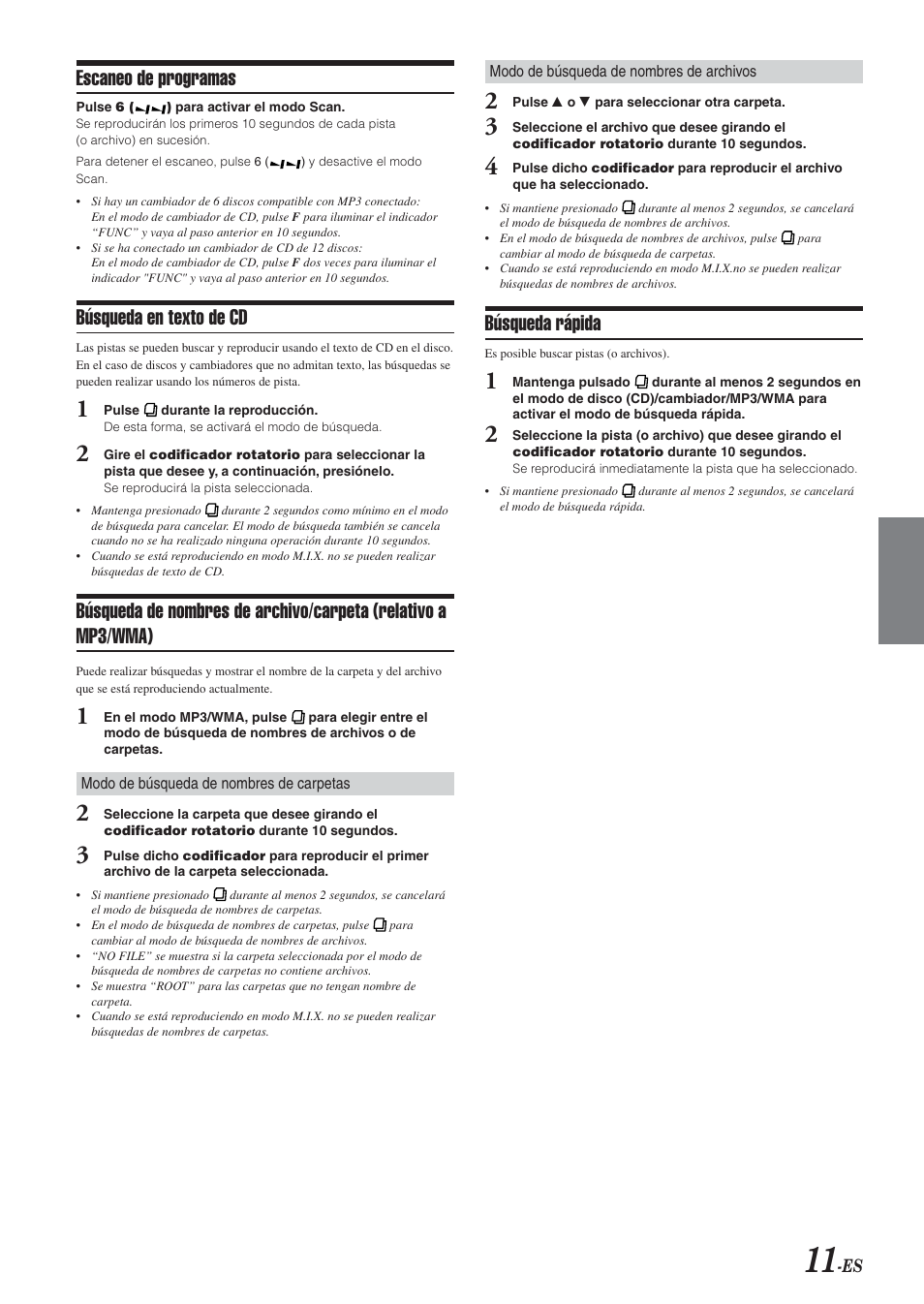 Escaneo de programas, Búsqueda en texto de cd, Búsqueda rápida | Alpine CDA-9851 User Manual | Page 81 / 103