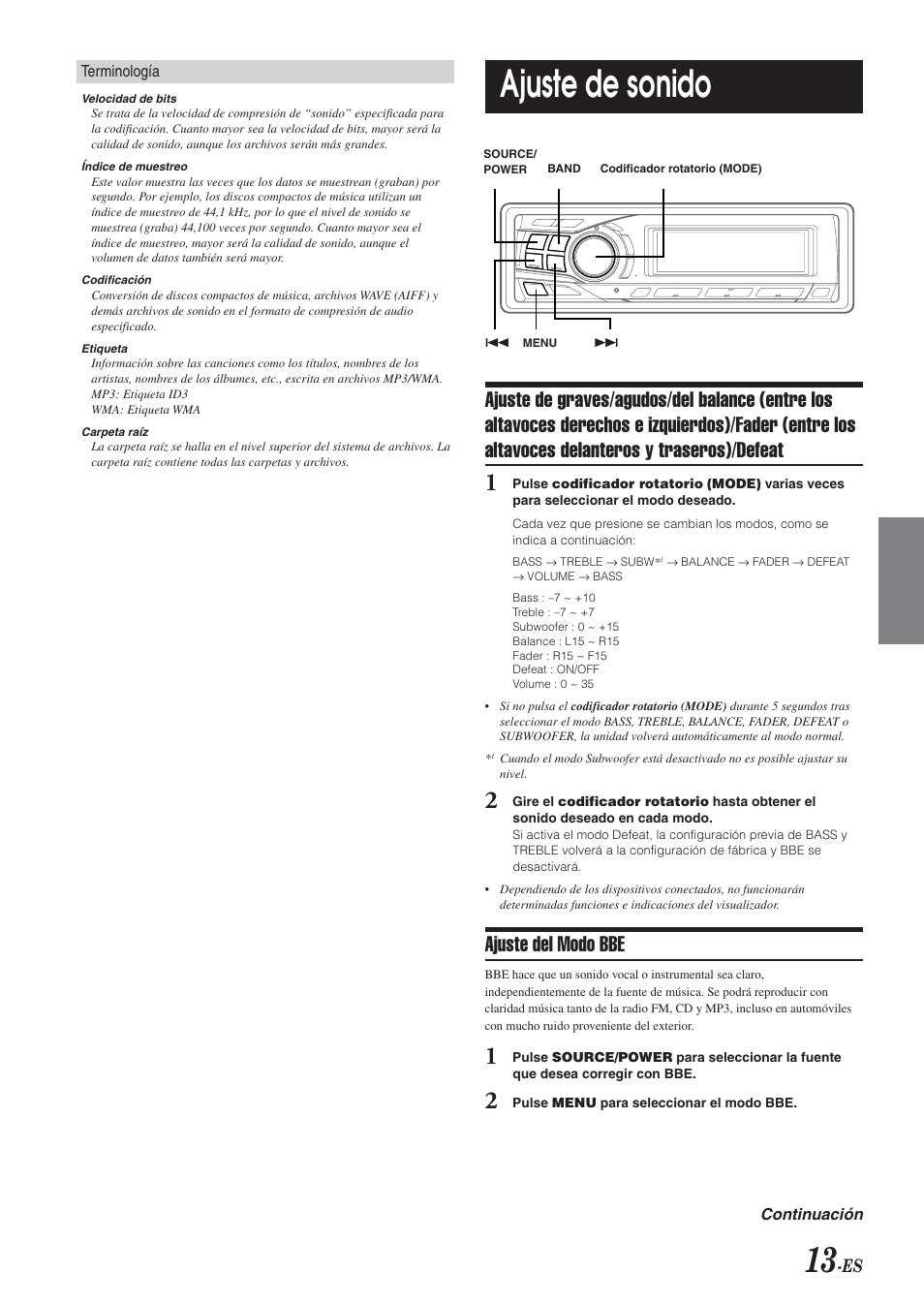 Ajuste de sonido, Ajuste del modo bbe | Alpine CDA-9851 User Manual | Page 83 / 103