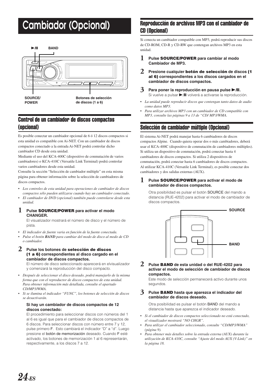 Cambiador (opcional), Selección de cambiador múltiple (opcional) | Alpine CDA-9851 User Manual | Page 94 / 103